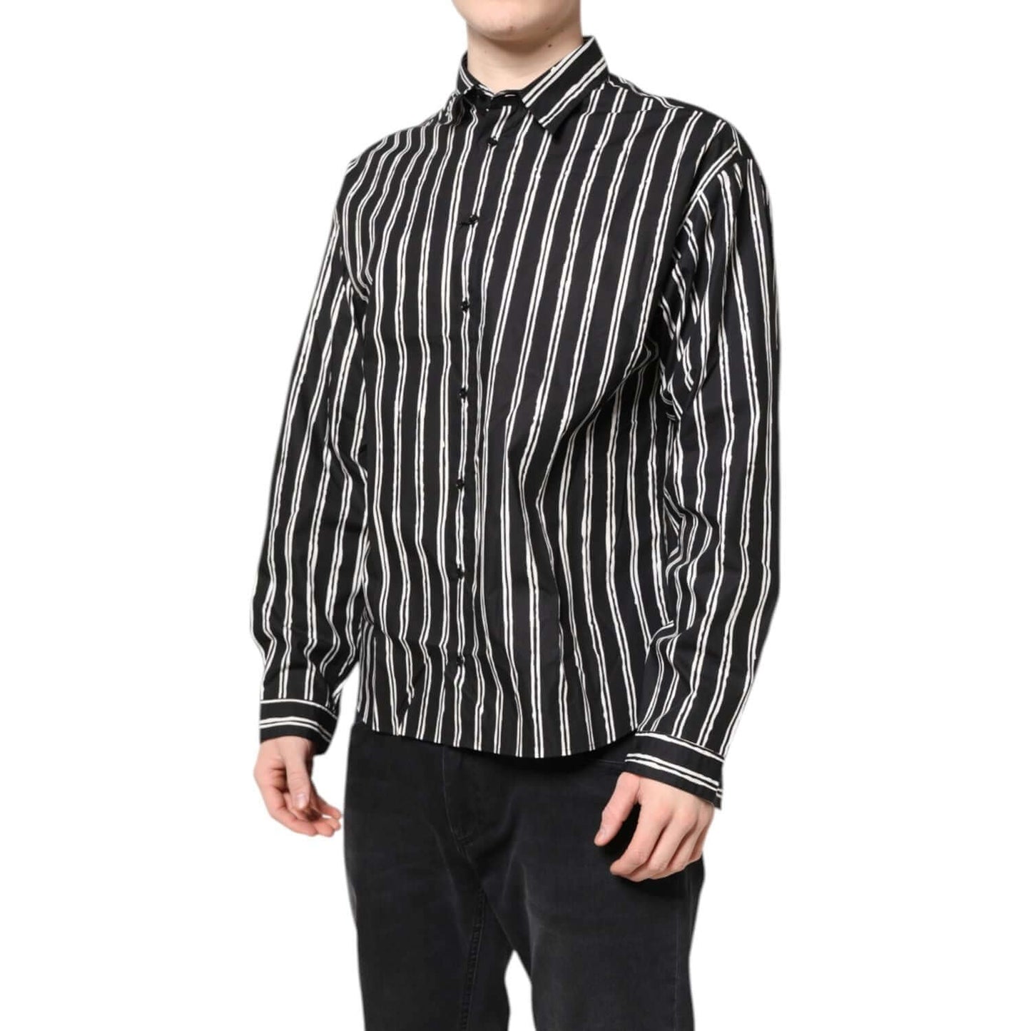 Dolce & Gabbana Black White Striped Cotton Dress Shirt TSH87759-41