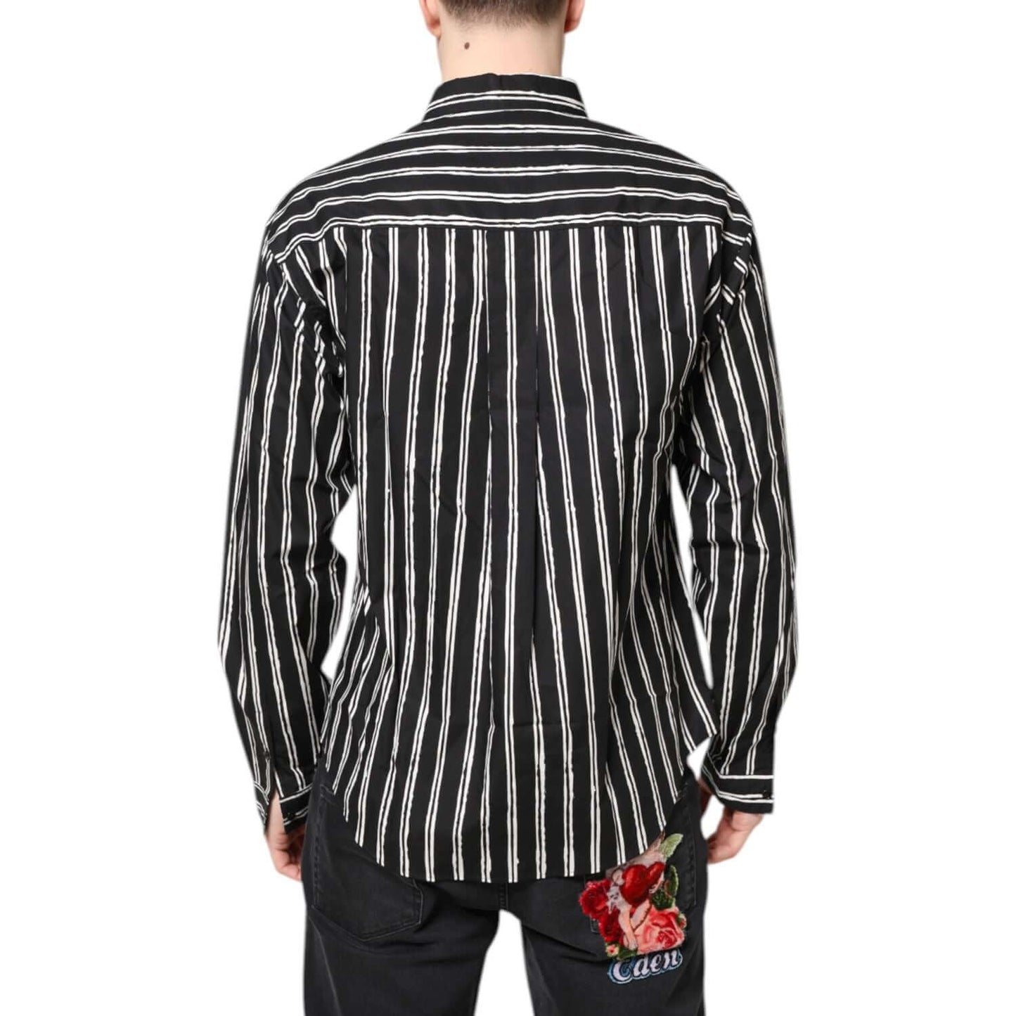 Dolce & Gabbana Black White Striped Cotton Dress Shirt TSH87759-41
