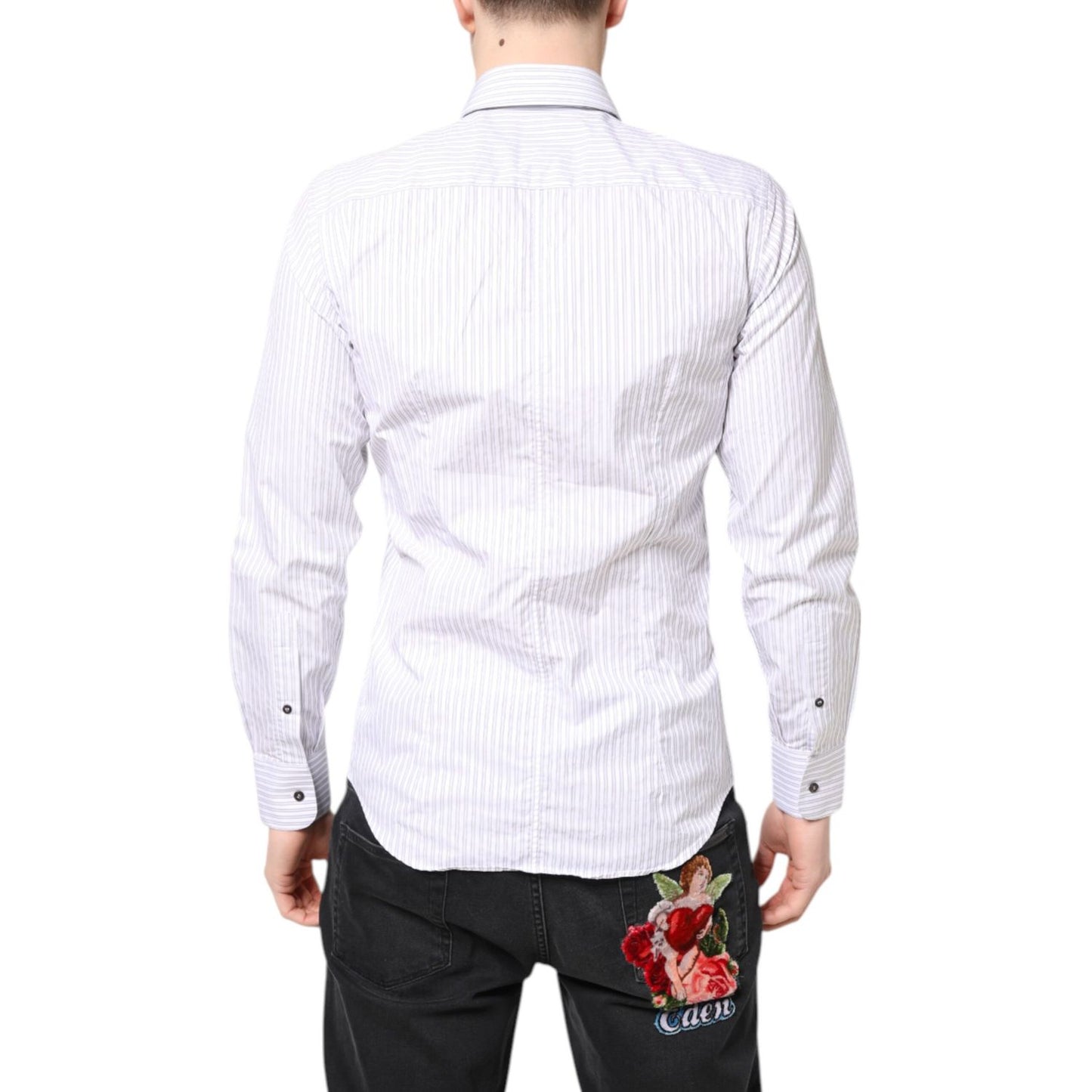 Dolce & Gabbana White Striped Cotton MARTINI Men Dress Shirt