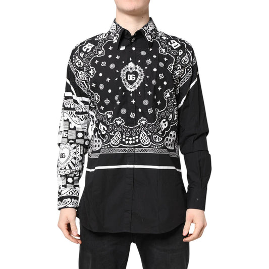 Dolce & Gabbana Black White Bandana MARTINI Men Dress Shirt TSH87761-43