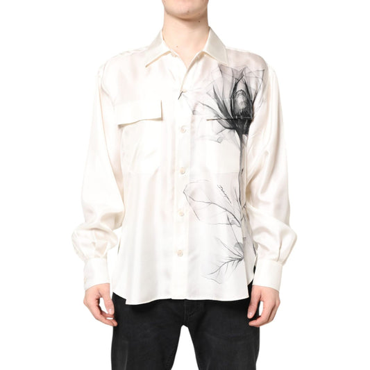 Dolce & Gabbana Ivory Silk Long Sleeves Men Casual Shirt TSH87771-40
