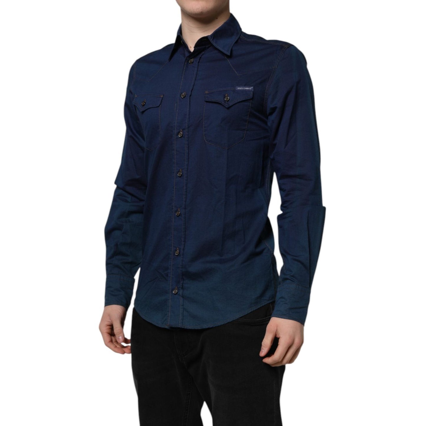Dolce & Gabbana Blue Cotton GOLD Long Sleeves Casual Shirt TSH87804-39