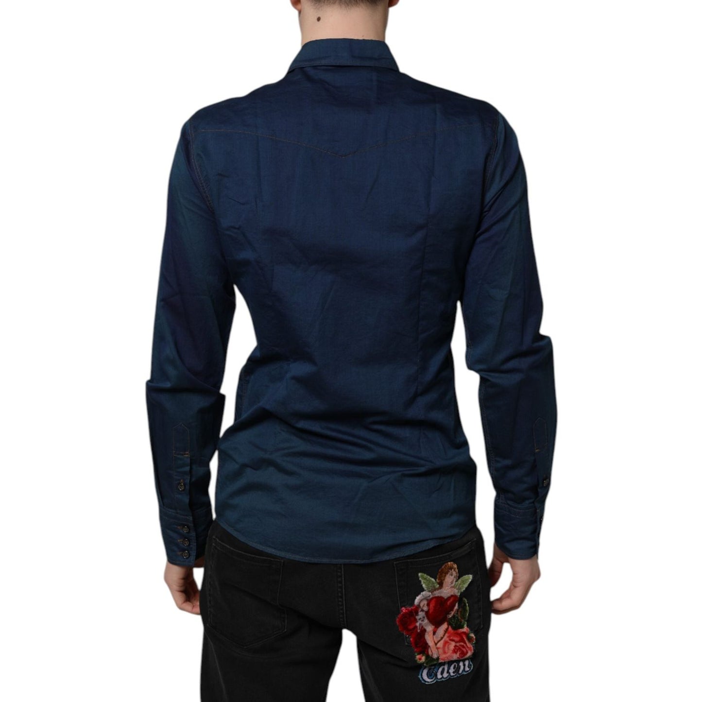 Dolce & Gabbana Blue Cotton GOLD Long Sleeves Casual Shirt TSH87804-39