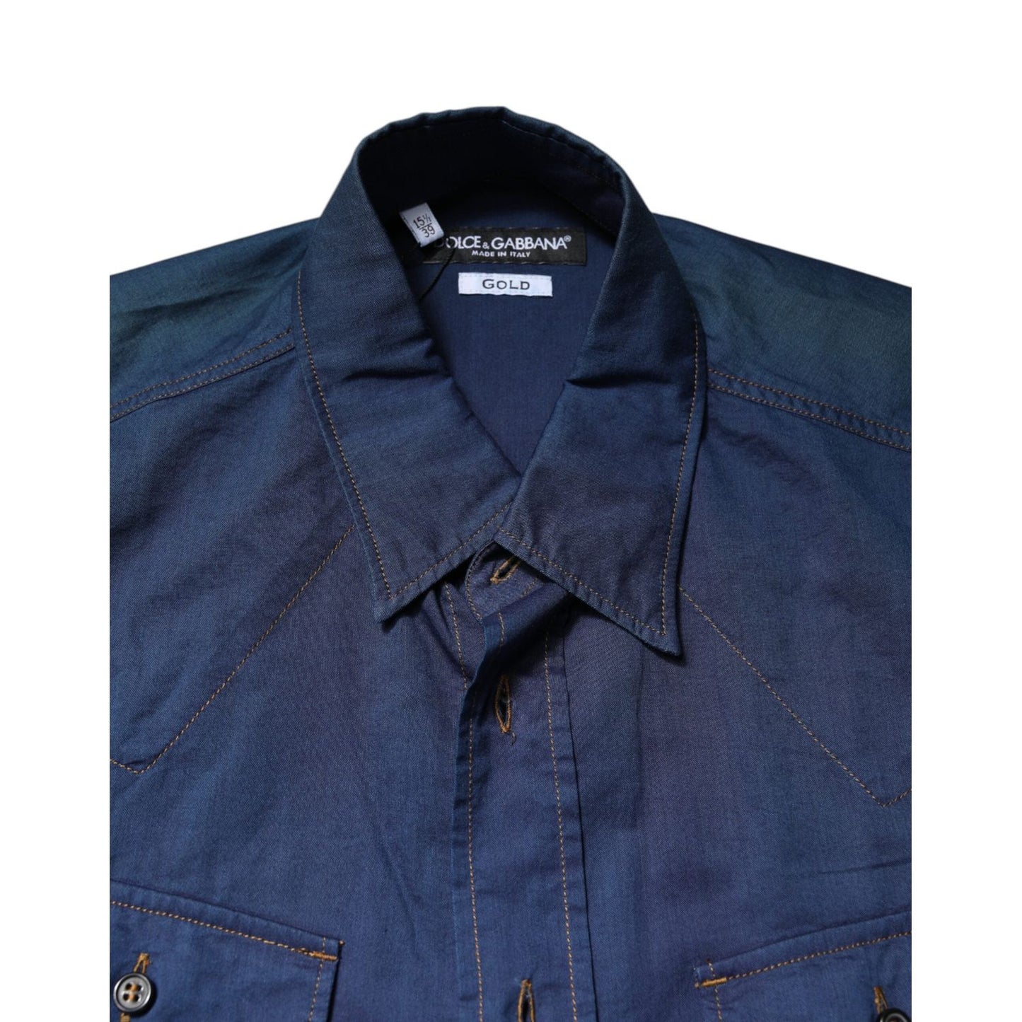 Dolce & Gabbana Blue Cotton GOLD Long Sleeves Casual Shirt TSH87804-39