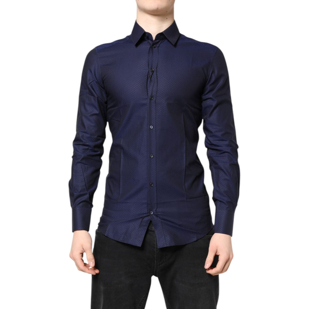 Dolce & Gabbana Blue GOLD Cotton Long Sleeves Men Dress Shirt TSH87821-38