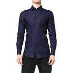 Dolce & Gabbana Blue GOLD Cotton Long Sleeves Men Dress Shirt TSH87821-38