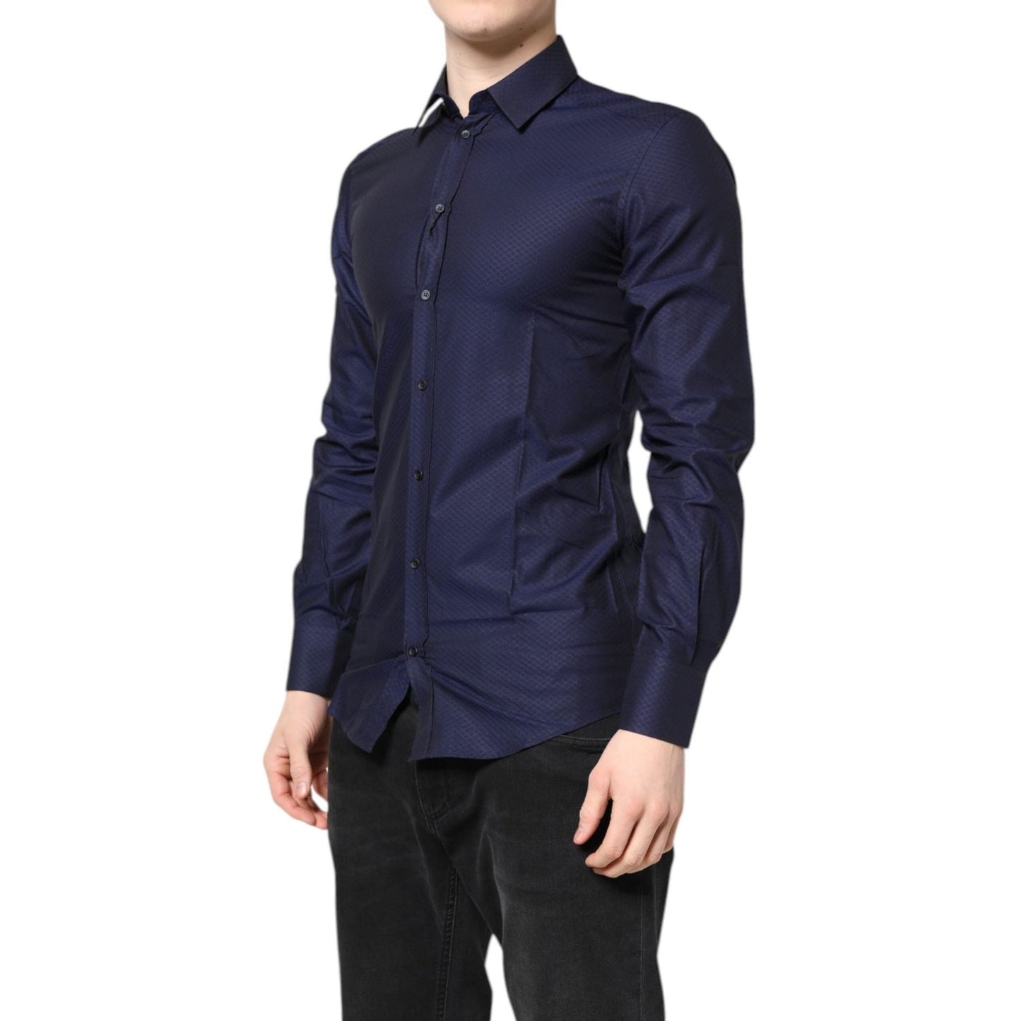 Dolce & Gabbana Blue GOLD Cotton Long Sleeves Men Dress Shirt TSH87821-38