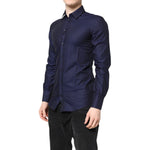 Dolce & Gabbana Blue GOLD Cotton Long Sleeves Men Dress Shirt TSH87821-38