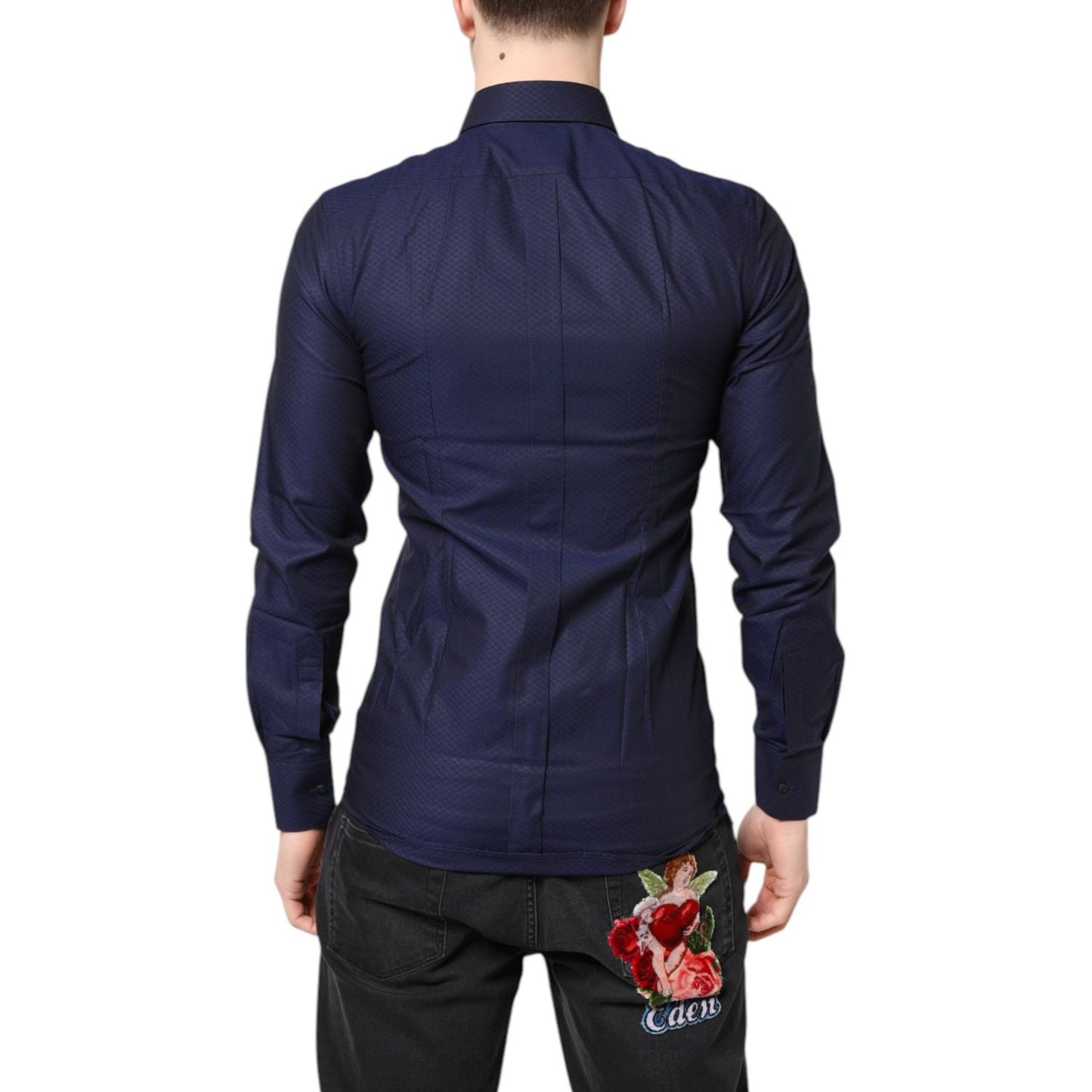 Dolce & Gabbana Blue GOLD Cotton Long Sleeves Men Dress Shirt TSH87821-38