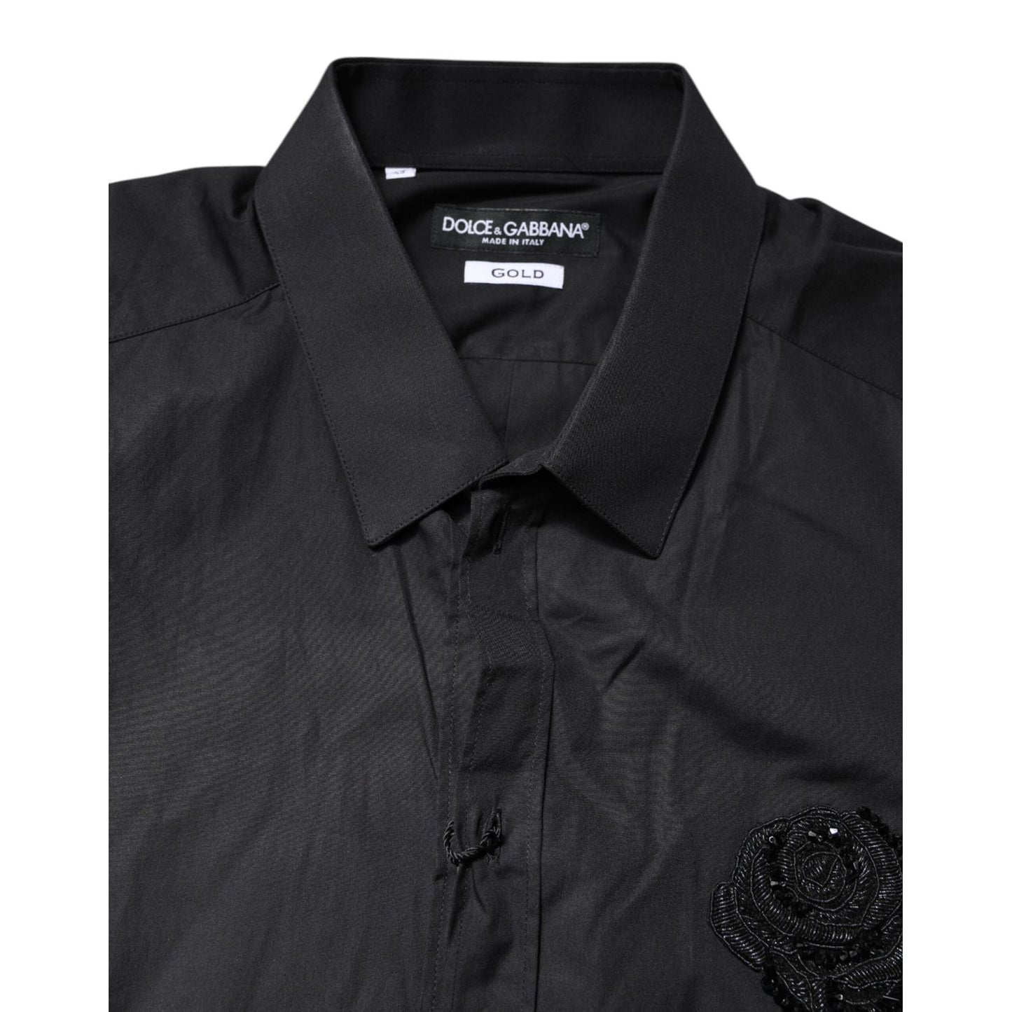 Dolce & Gabbana Black Floral Gold Cotton Dress Formal Shirt TSH87825-43