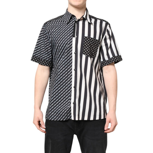 Dolce & Gabbana Black White Stripe Button Down Casual Shirt TSH87836-39
