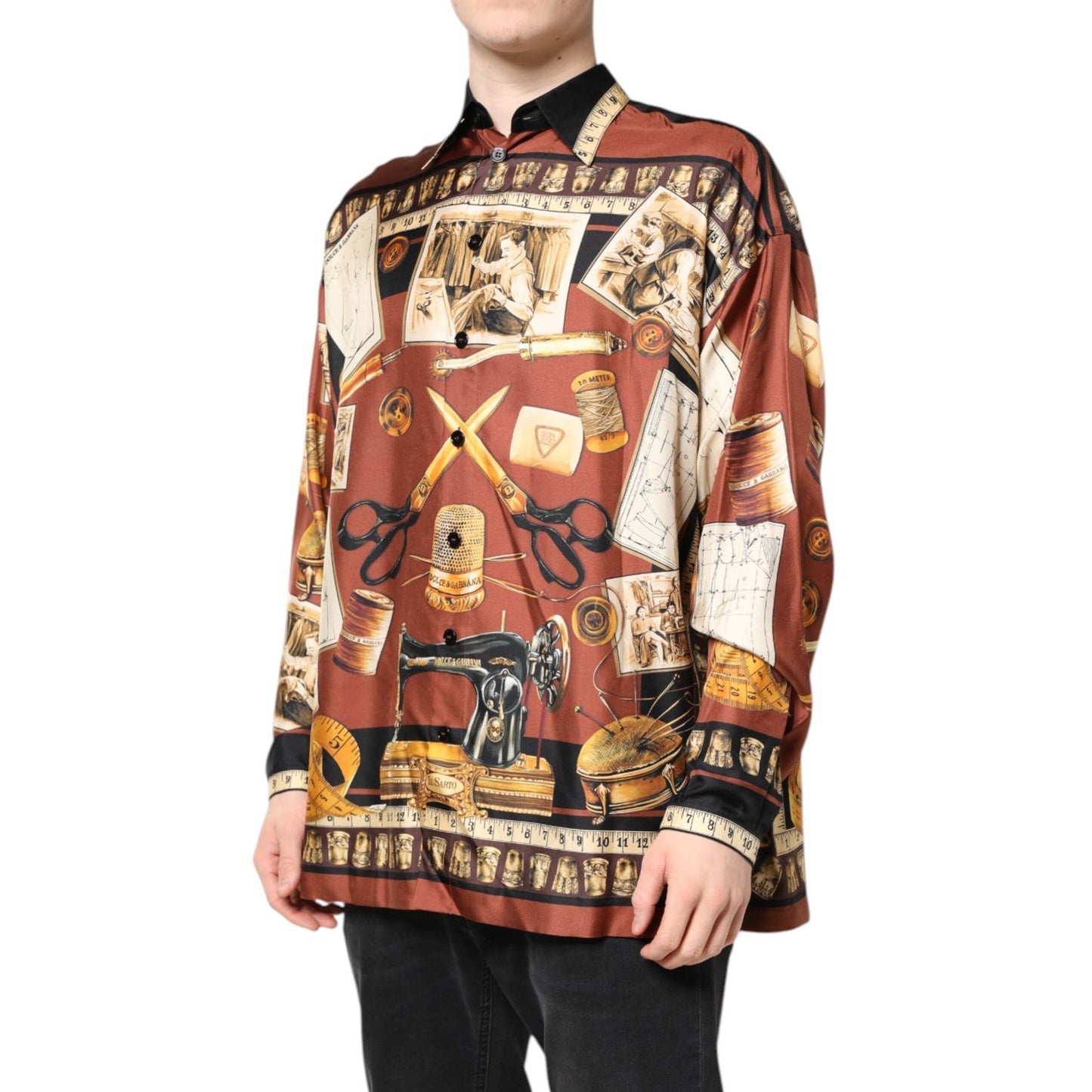Dolce & Gabbana Multicolor Tailor Print Silk Casual Shirt TSH87844-37