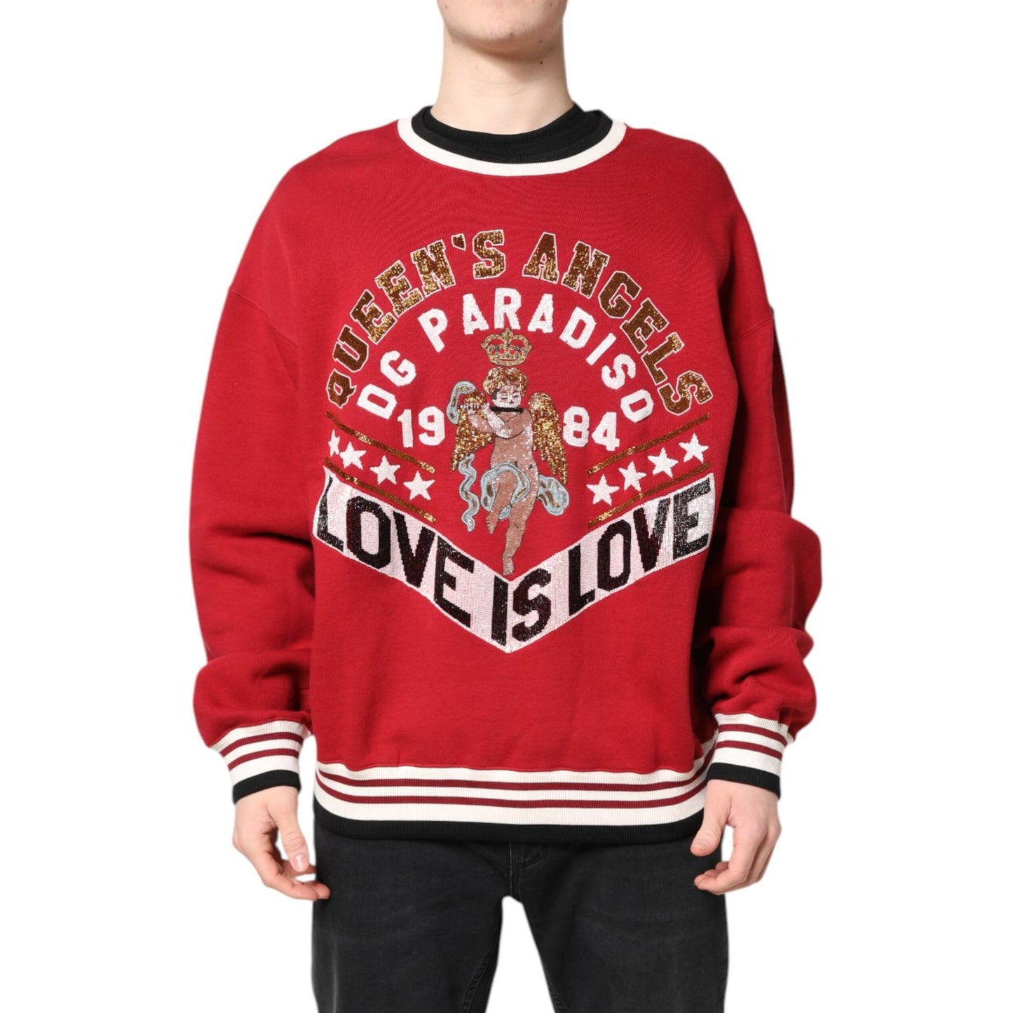 Dolce & Gabbana Red Sequin Knit Pullover Sweatshirt Sweater