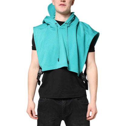 Dolce & Gabbana Green Cotton Hooded Men Sportswear Vest Sweater
