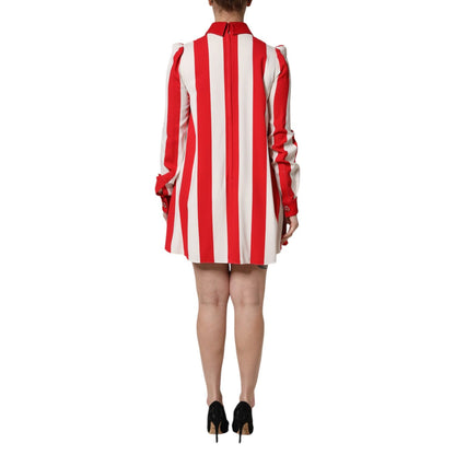 Dolce & Gabbana White Red Stripes Long Sleeves Mini Dress