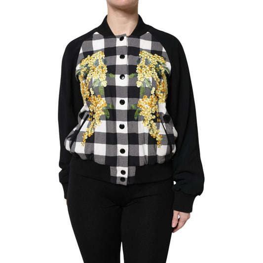 Dolce & Gabbana Black White Check Floral Button Down Jacket JKT41445-36