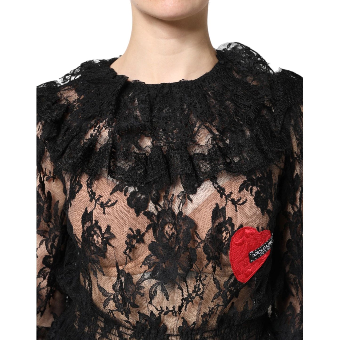 Dolce & Gabbana Black Cotton Floral Lace Women Blouse Top TSH90437-36