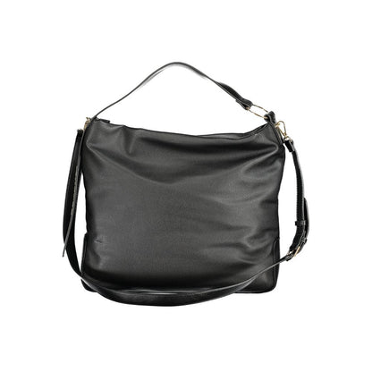 Mario Valentino Black Polyethylene Women Handbag with a single handle and removable shoulder strap, eco-friendly fashion accessory.