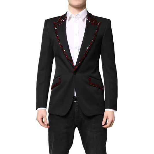 Dolce & Gabbana Black SICILIA CrystalEmbellished Coat Blazer KOS2312-46