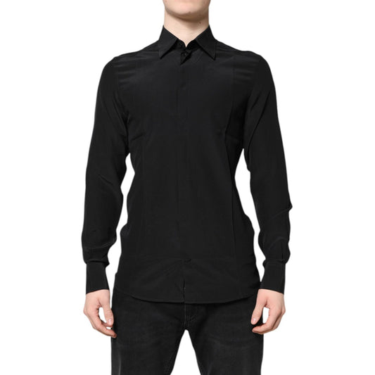 Dolce & Gabbana Black Silk GOLD Long Sleeves Dress Shirt TSH87824-39