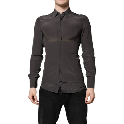 Dolce & Gabbana Dark Gray Silk GOLD Dress Formal Shirt