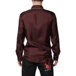 Dolce & Gabbana Burgundy Silk Dotted Long Sleeves Shirt TSH90451-38
