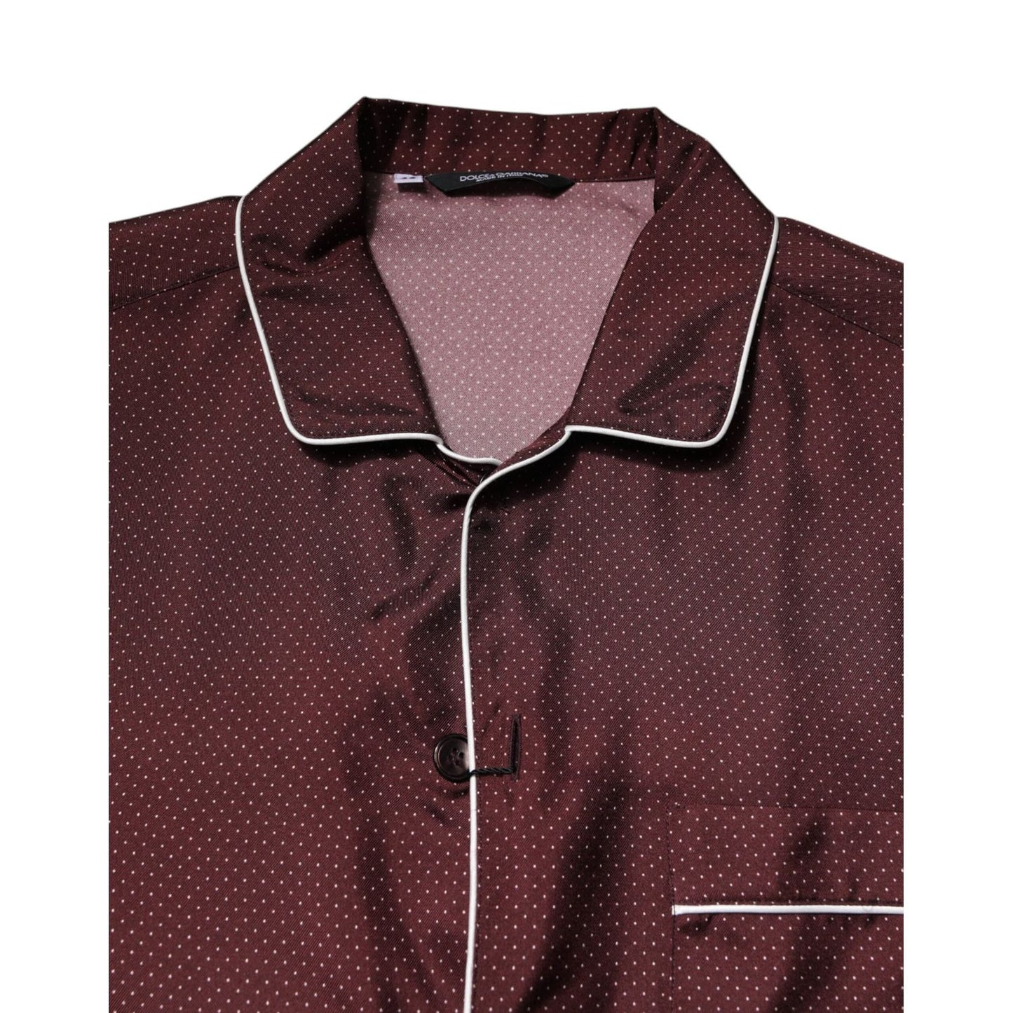 Dolce & Gabbana Burgundy Silk Dotted Long Sleeves Shirt TSH90451-38