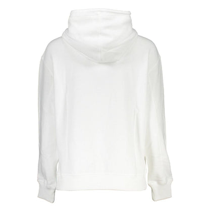 Back view of Calvin Klein White Cotton Women Sweater, showcasing its cozy hood and long sleeves. Perfect for casual, stylish layering.