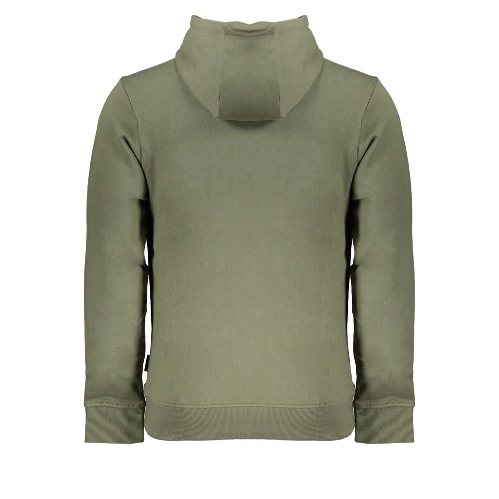 Back view of Napapijri Green Cotton Men Sweater showcasing stylish design with hood and premium fabric for casual elegance.
