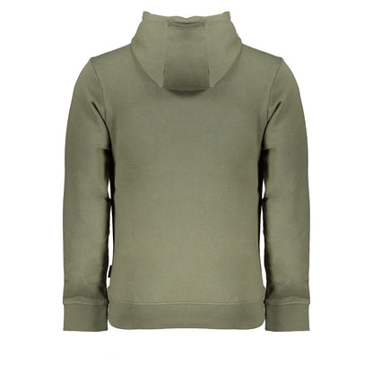 Back view of Napapijri Green Cotton Men Sweater showcasing stylish design with hood and premium fabric for casual elegance.