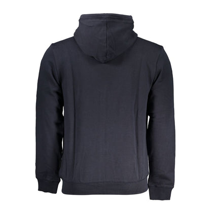 Napapijri Blue Cotton Men Sweater back view showcasing hood and soft texture.