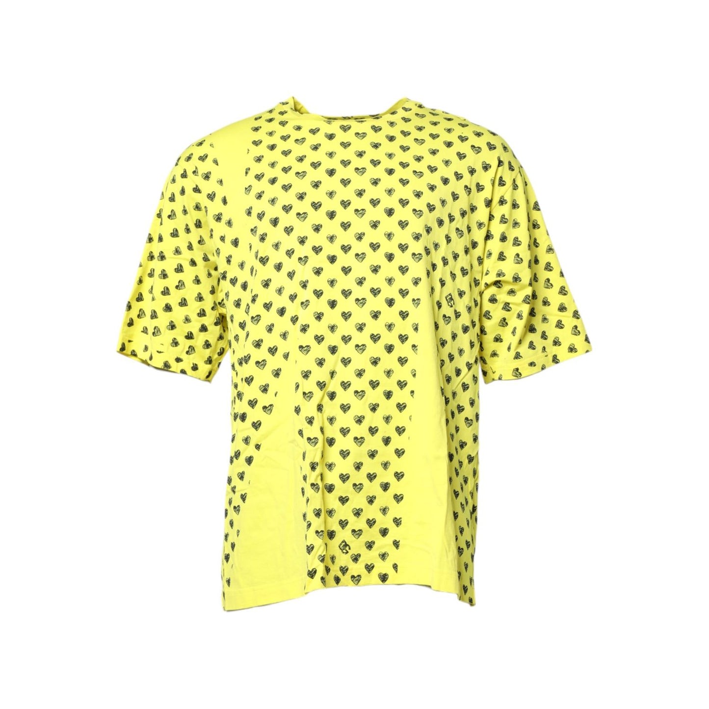 Dolce & Gabbana Yellow Cotton DG Heart Print Crew Neck T-shirt