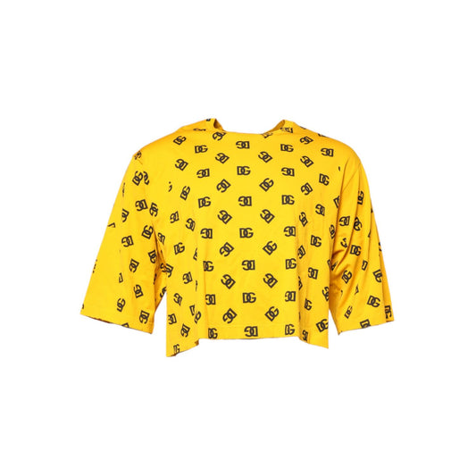Dolce & Gabbana Yellow Cotton DG Logo Print Cropped T-shirt