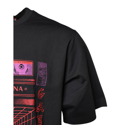 Dolce & Gabbana Black Cotton Graphic Print Crew Neck T-shirt