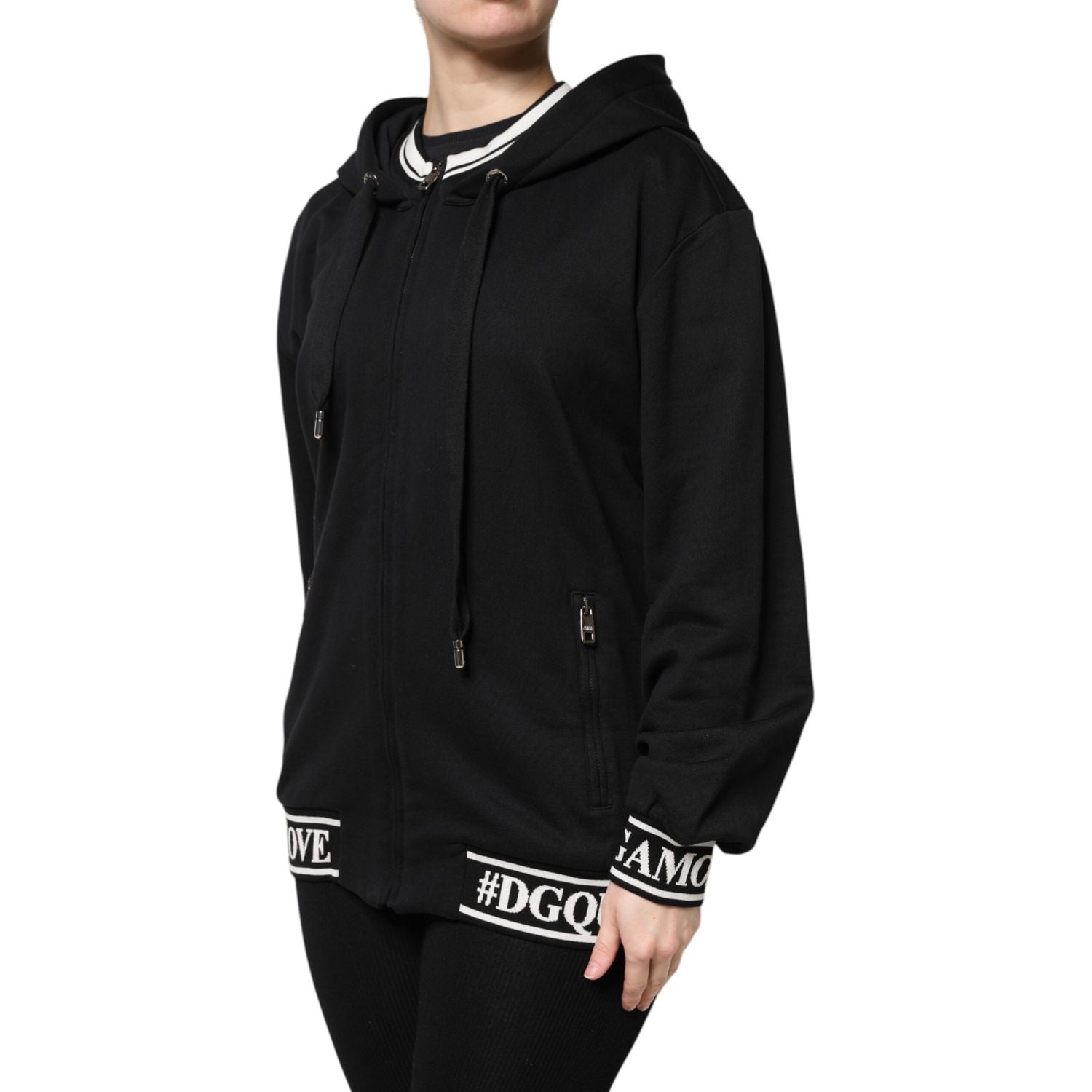 Dolce & Gabbana Black Cotton Hooded Full Zip Sweatshirt Sweater