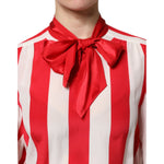 Dolce & Gabbana Red White Stripes Ascot Collar Blouse Top