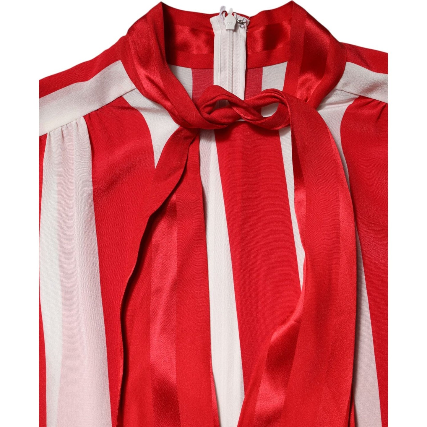 Dolce & Gabbana Red White Stripes Ascot Collar Blouse Top