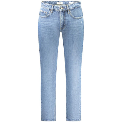 Guess Jeans Blue Cotton Men Jeans with modern washed effect and five pockets, showcasing classic button and zip closure.