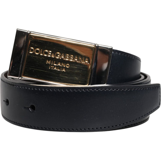 Dolce & Gabbana Black Blue Leather Gold Buckle Reversible Belt 1728,67345645728,90 cm / 36 Inches,Accessories,Belts - Men - Accessories,Black and Blue,Dolce & Gabbana,Material: Leather,Men,Men - Accessories,Preowned / Defect BEL9253-90