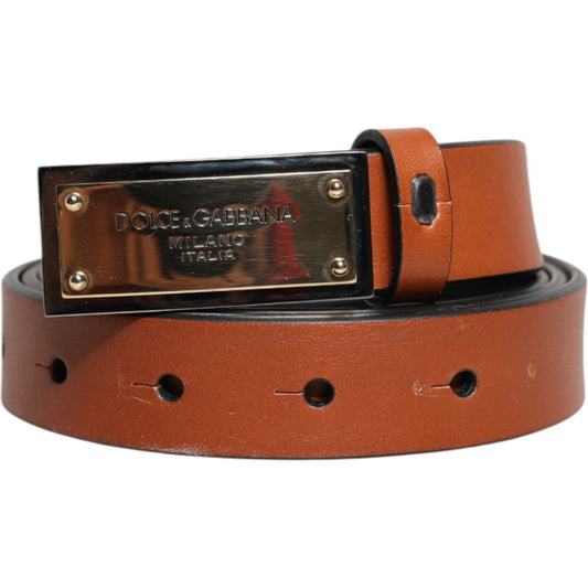 Dolce & Gabbana Brown Leather Gold Rectangle Buckle Belt 1728,67345645728,90 cm / 36 Inches,Accessories,Belts - Men - Accessories,Brown,Dolce & Gabbana,Material: Leather,Men,Men - Accessories,Preowned / Defect BEL9396-90