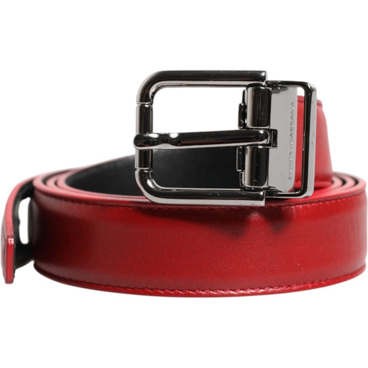 Dolce & Gabbana Red Leather Silver Tone Metal Buckle Belt 1728,67345645728,95 cm / 38 Inches,Accessories,Belts - Men - Accessories,Dolce & Gabbana,Material: Leather,Men,Men - Accessories,New with tags,Red BEL9404-95