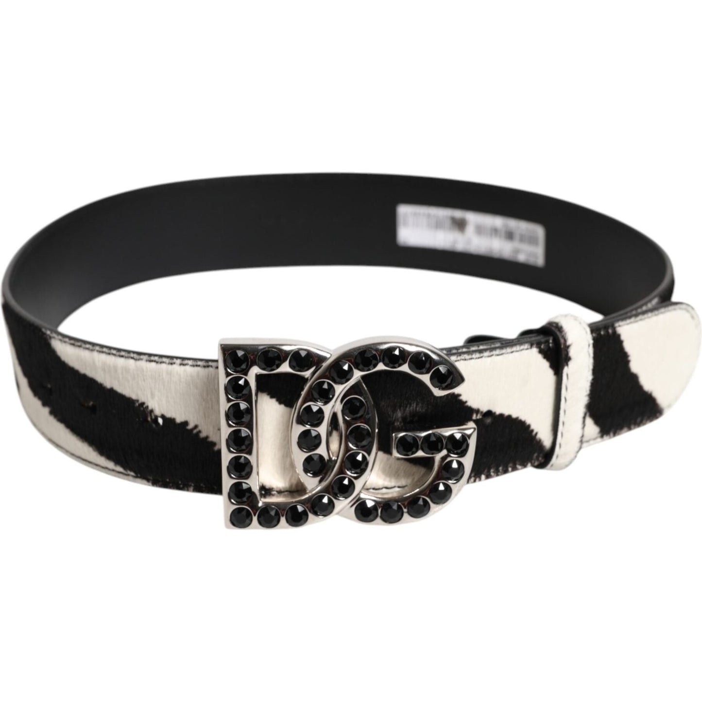Dolce & Gabbana White Black Leather Zebra DG Crystal Buckle Belt BEL9409-75
