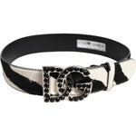 Dolce & Gabbana White Black Leather Zebra DG Crystal Buckle Belt BEL9409-75