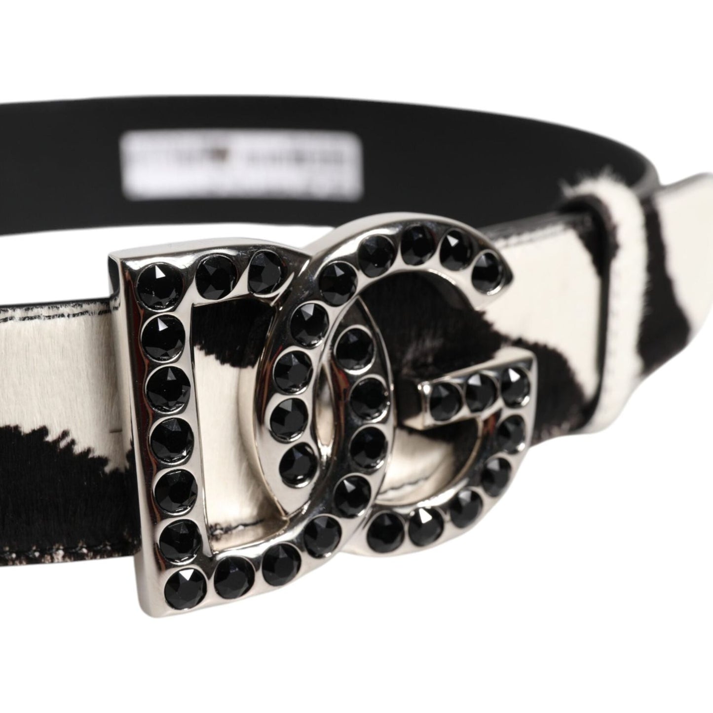 Dolce & Gabbana White Black Leather Zebra DG Crystal Buckle Belt BEL9409-75