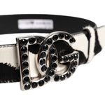 Dolce & Gabbana White Black Leather Zebra DG Crystal Buckle Belt BEL9409-75