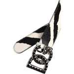 Dolce & Gabbana White Black Leather Zebra DG Crystal Buckle Belt BEL9409-75