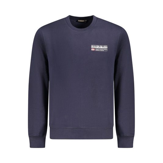 Napapijri Blue Cotton Men Sweater featuring premium cotton, long sleeves, and iconic logo for a cozy and stylish look.