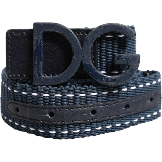 Dolce & Gabbana Blue Cotton Leather DG Logo Metal Buckle Belt 100 cm / 40 Inches,1728,67345645728,Accessories,Belts - Men - Accessories,Blue,Dolce & Gabbana,Material: 100% Cotton,Men,Men - Accessories,Preowned / Defect BEL9428-100