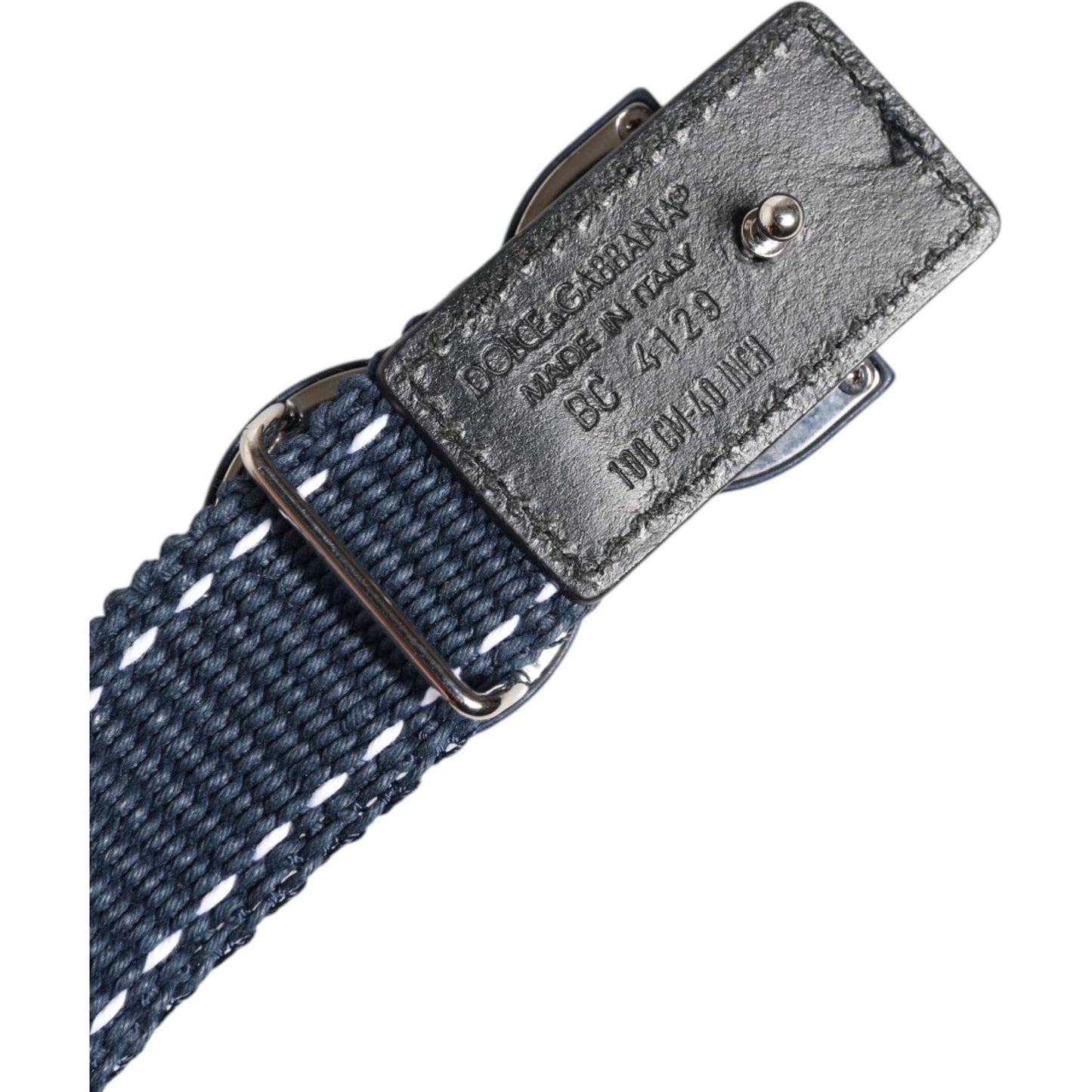 Dolce & Gabbana Blue Cotton Leather DG Logo Metal Buckle Belt BEL9428-100