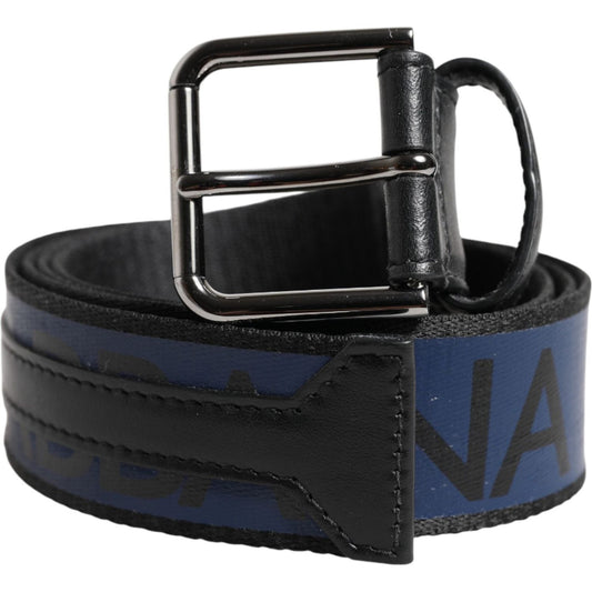 Dolce & Gabbana Black Blue DG Logo Silver Metal Buckle Belt 1728,67345645728,95 cm / 38 Inches,Accessories,Belts - Men - Accessories,Black and Blue,Dolce & Gabbana,Material: 90% Polyester 10% Calf Leather,Men,Men - Accessories,Preowned / Defect BEL9434-95